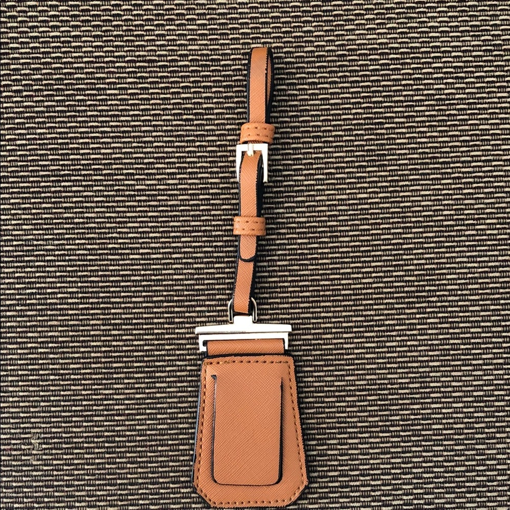 Tan Leather Luggage Tag with Silver Accent Bag charm Bag tags